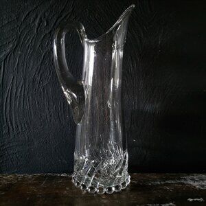 Antique Liberty Glass Co Swirl & Ball Heavy Glass Pitcher Beaded Bottom